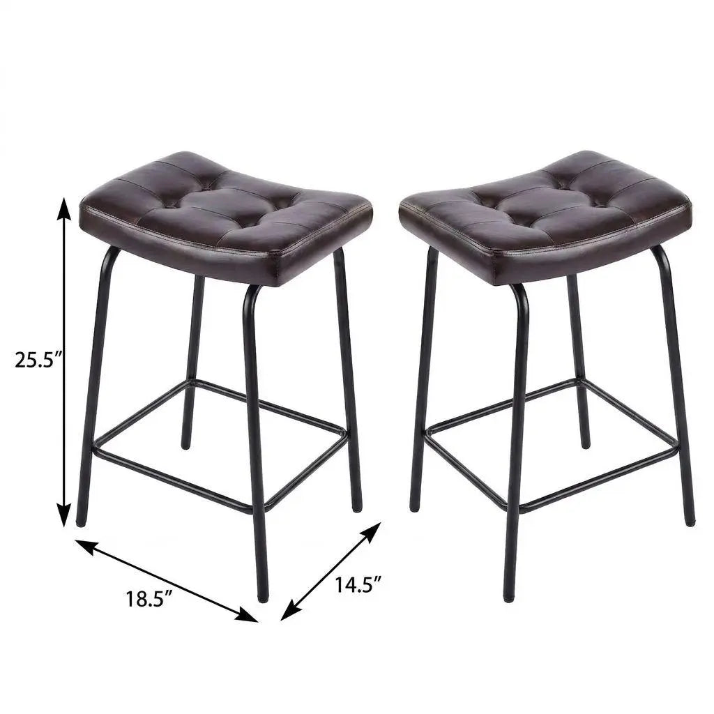 Set of Two 25" Black Faux Leather and Metal Counter Height Bar Chairs Homeroots Living Room