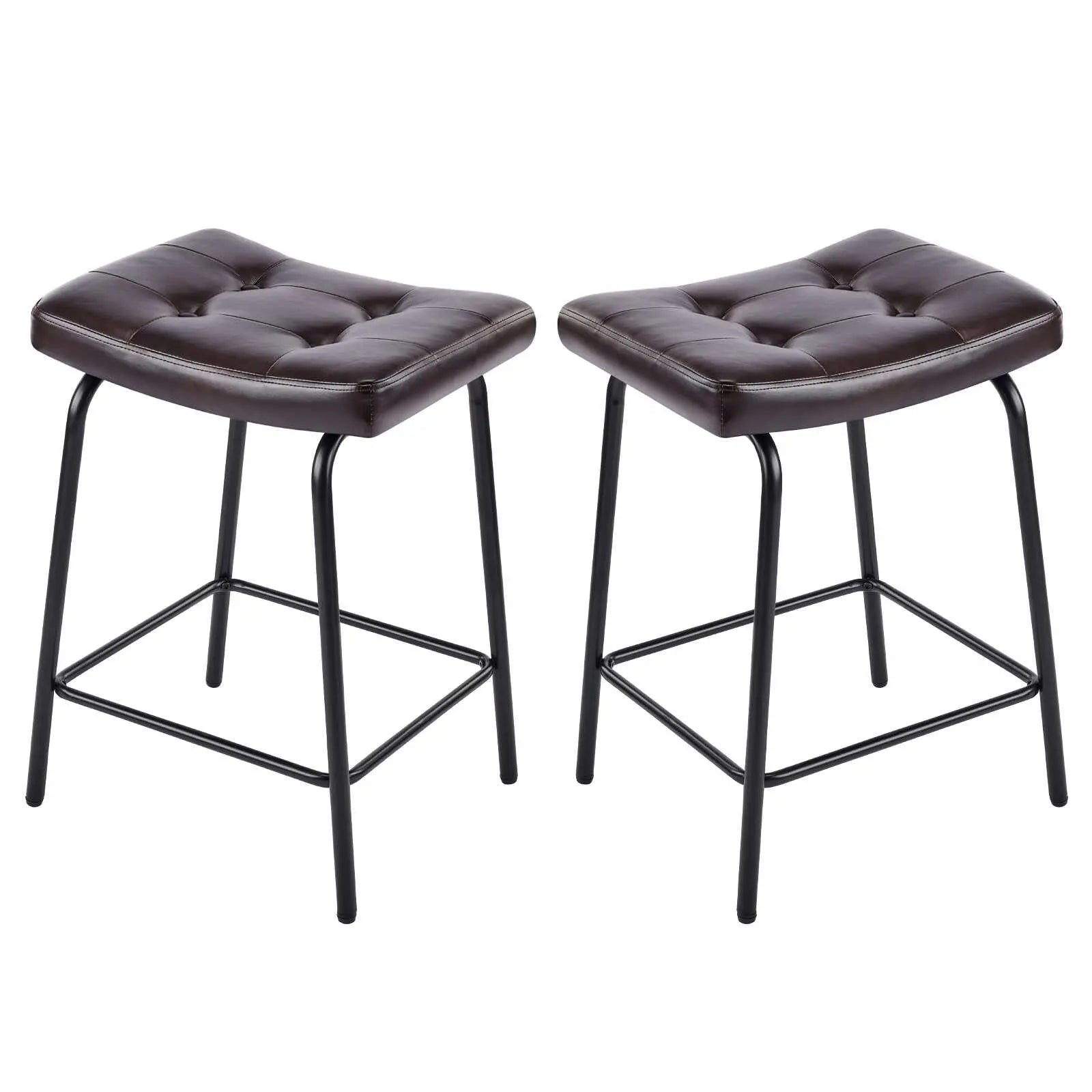 Set of Two 25" Black Faux Leather and Metal Counter Height Bar Chairs Homeroots Living Room