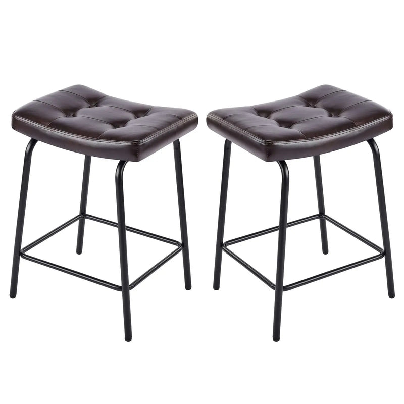 Set of Two 25" Black Faux Leather and Metal Counter Height Bar Chairs Homeroots Living Room