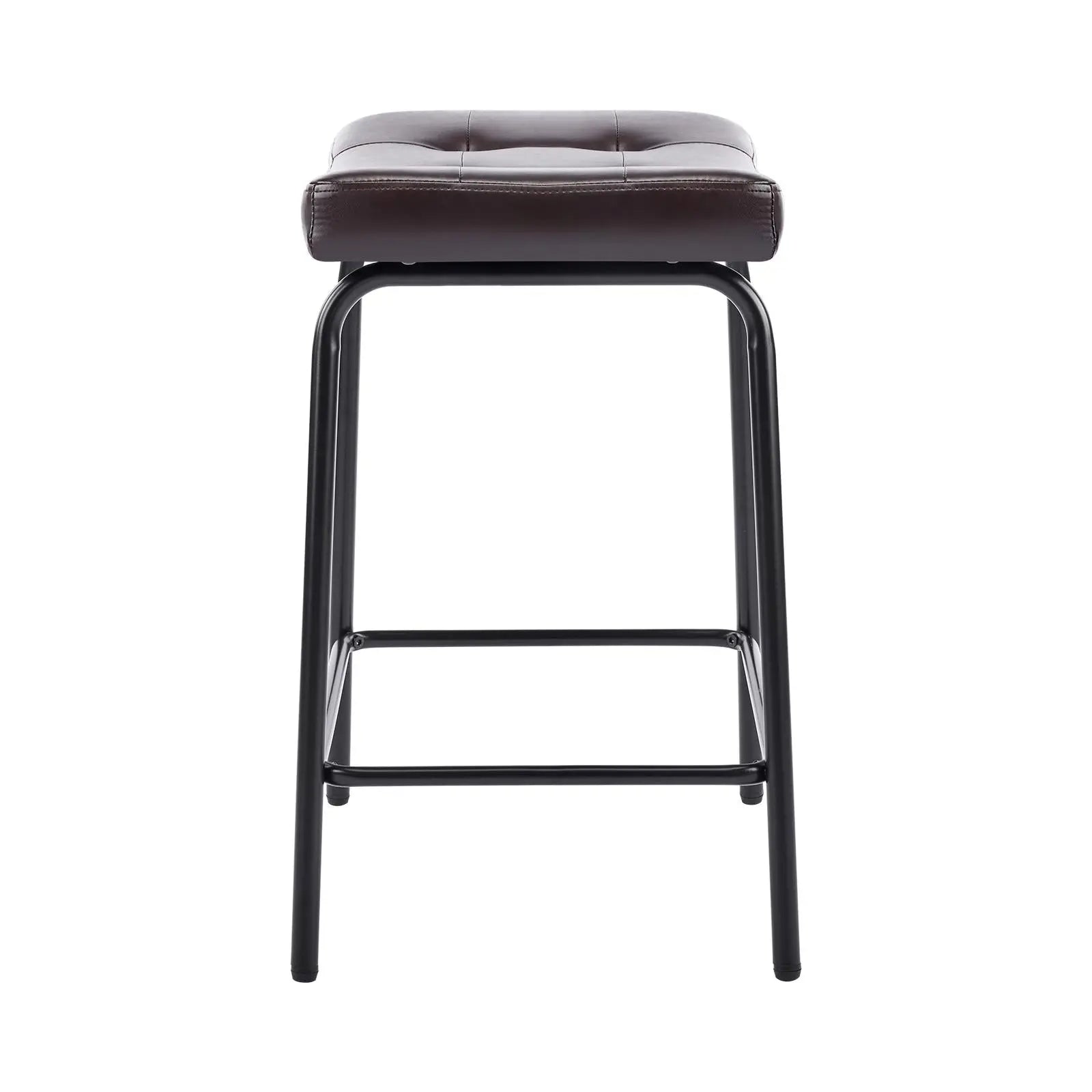 Set of Two 25" Black Faux Leather and Metal Counter Height Bar Chairs Homeroots Living Room