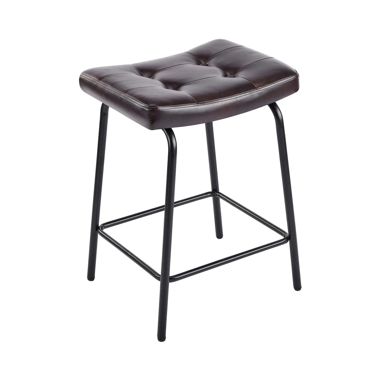 Set of Two 25" Black Faux Leather and Metal Counter Height Bar Chairs Homeroots Living Room