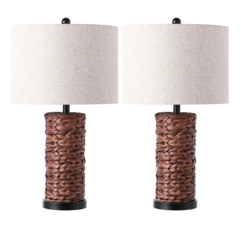 Set of Two 25" Black Table Lamps With Drum Shades Homeroots Lighting