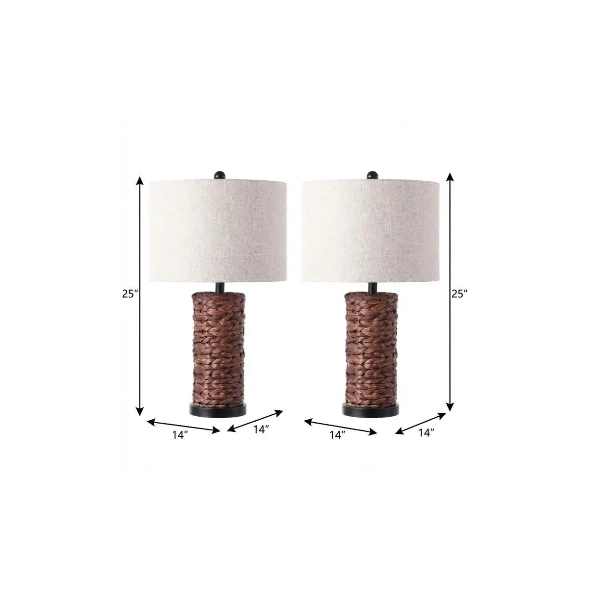 Set of Two 25" Black Table Lamps With Drum Shades Homeroots Lighting