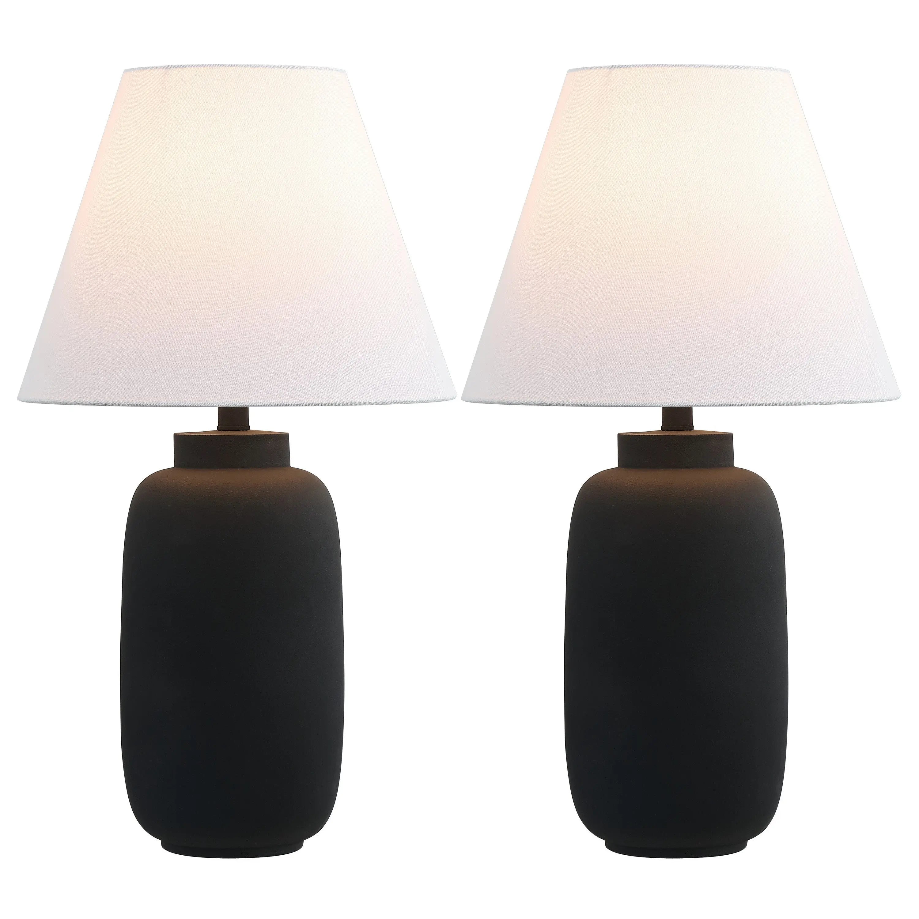 Set of Two 25" Black Urn Table Lamps With Cone Shades Homeroots Lighting