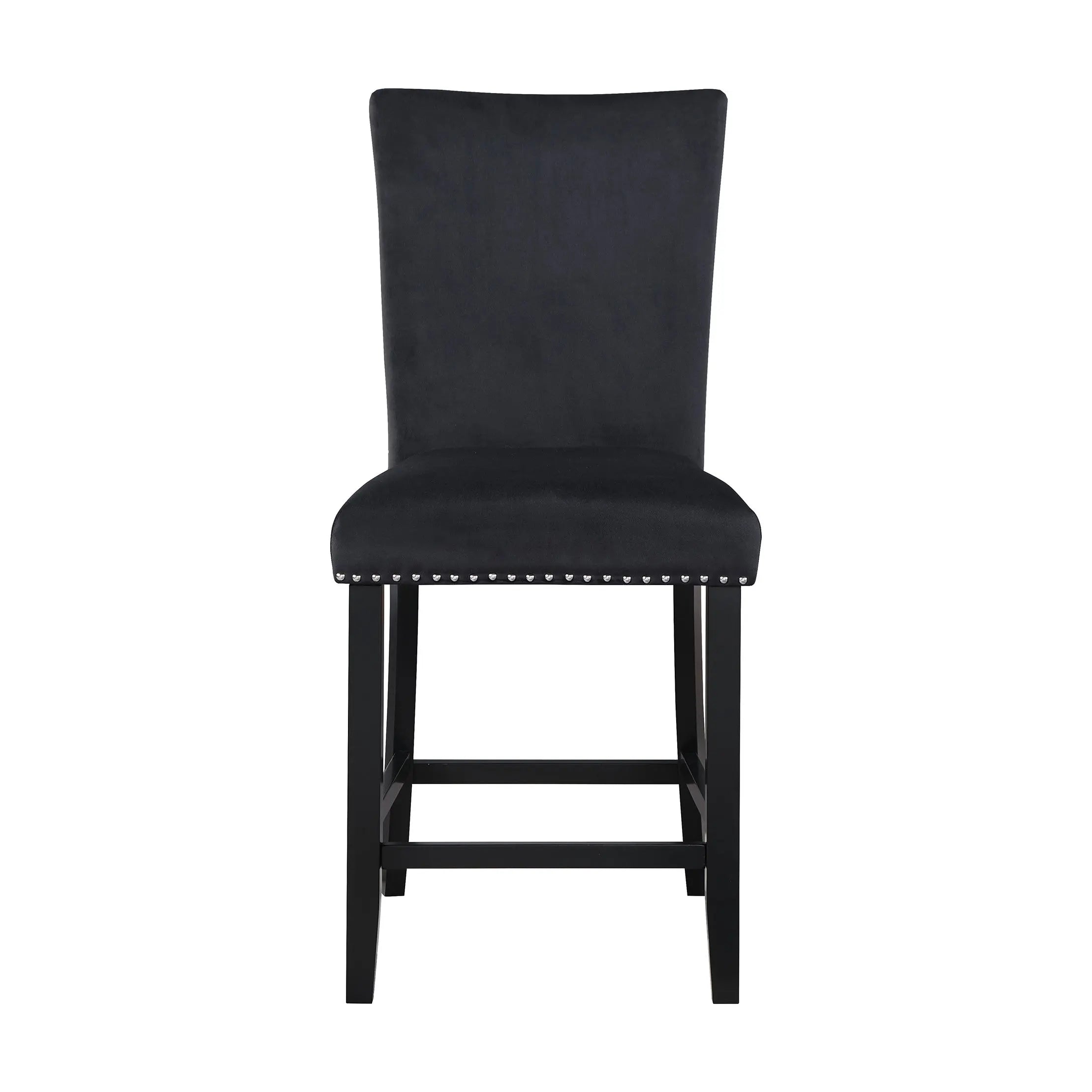 Set of Two 25" Black Wood and Velvet Counter Height Bar Chairs Homeroots Living Room