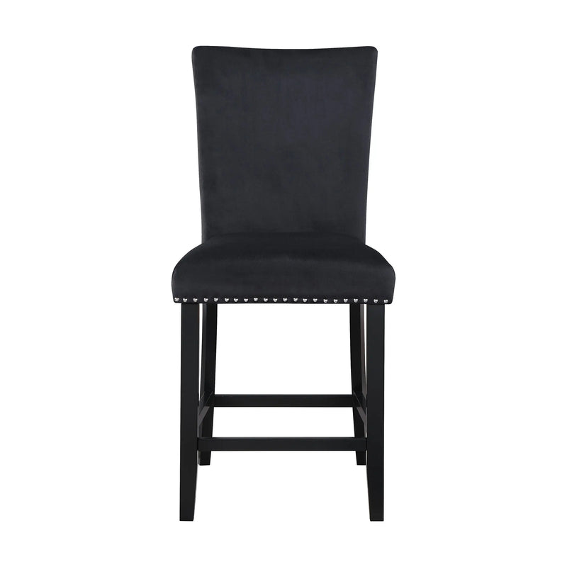 Set of Two 25" Black Wood and Velvet Counter Height Bar Chairs Homeroots Living Room