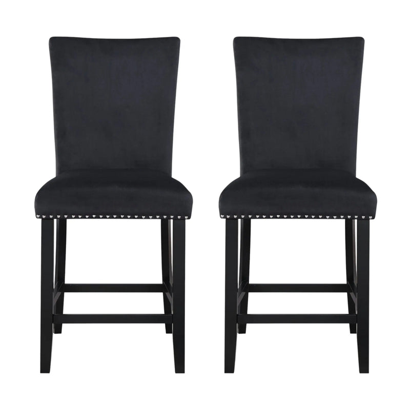 Set of Two 25" Black Wood and Velvet Counter Height Bar Chairs Homeroots Living Room