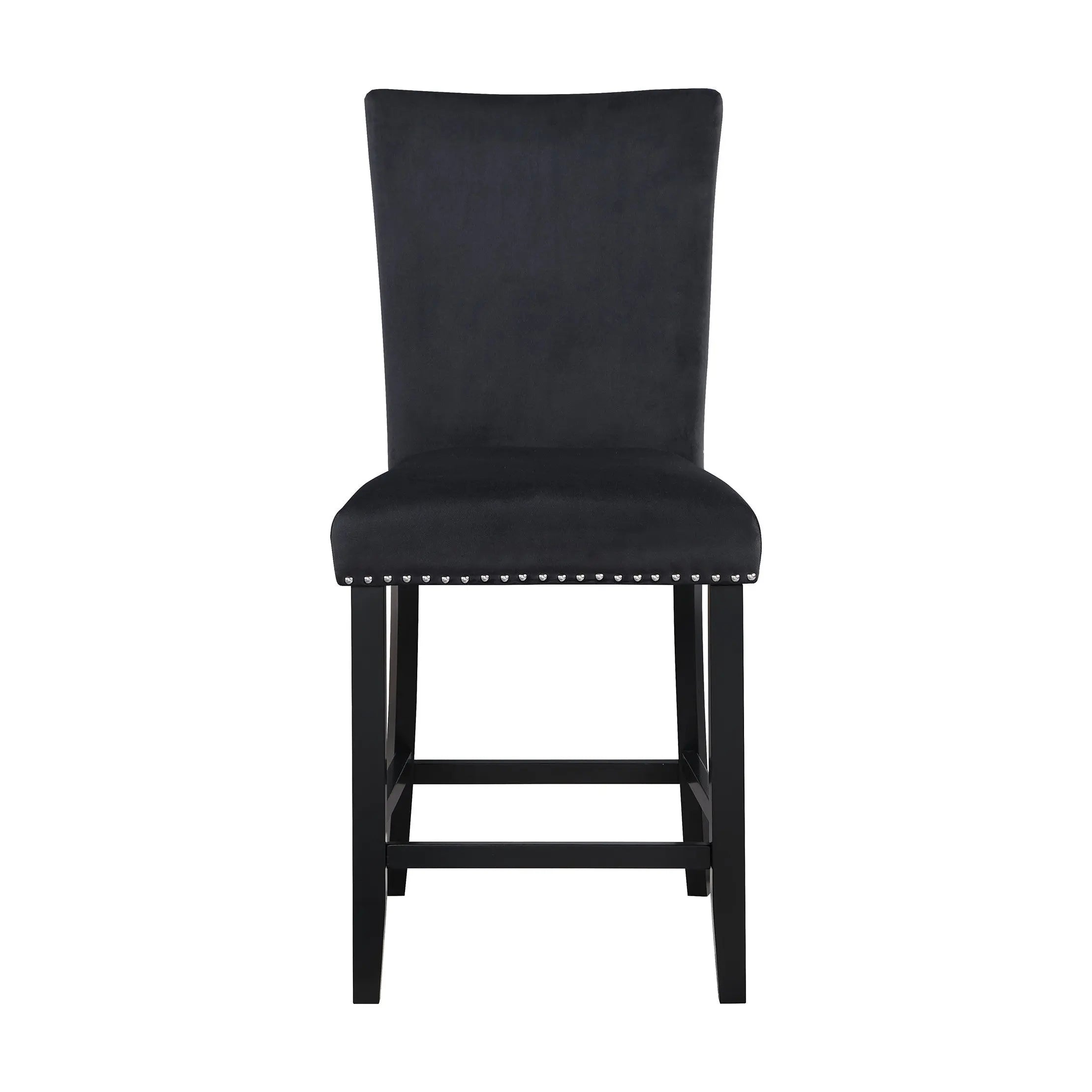 Set of Two 25" Black Wood and Velvet Counter Height Bar Chairs Homeroots Living Room