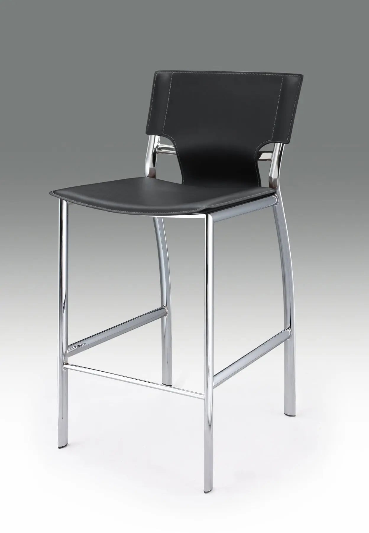 Set of Two 25" Black and Silver Faux Leather and Metal Low Back Counter Height Bar Chairs Homeroots Living Room
