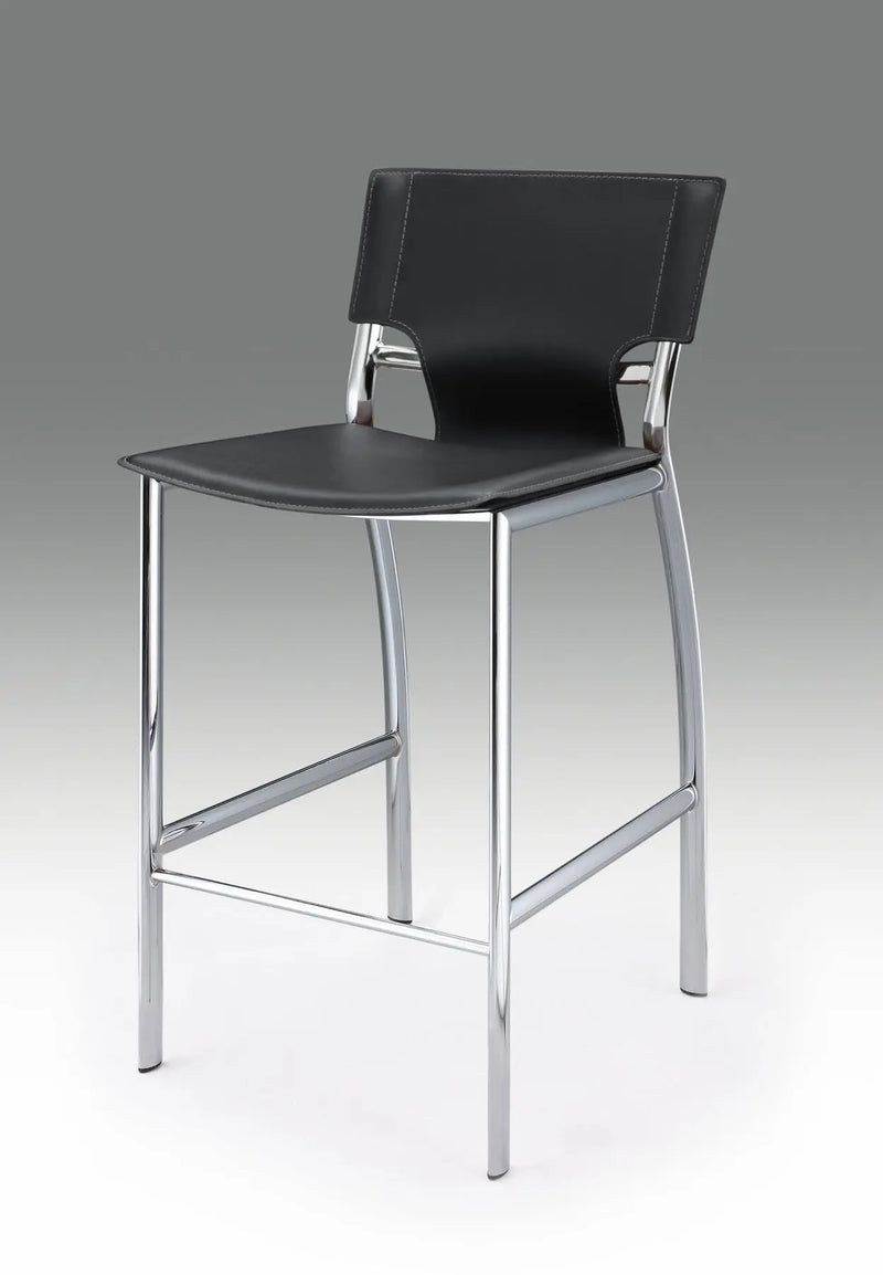 Set of Two 25" Black and Silver Faux Leather and Metal Low Back Counter Height Bar Chairs Homeroots Living Room
