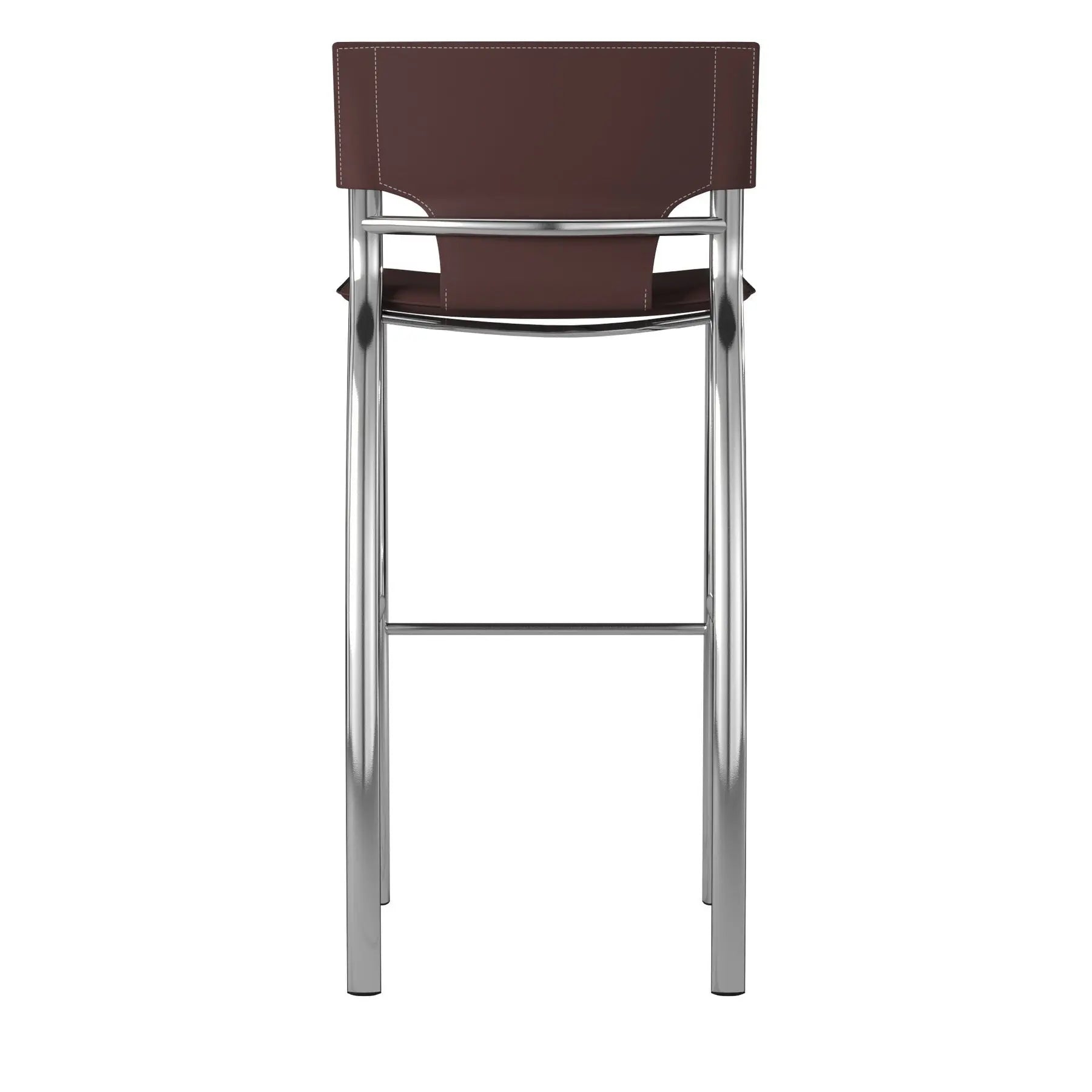 Set of Two 25" Brown and Silver Faux Leather and Metal Low Back Counter Height Bar Chairs Homeroots Living Room