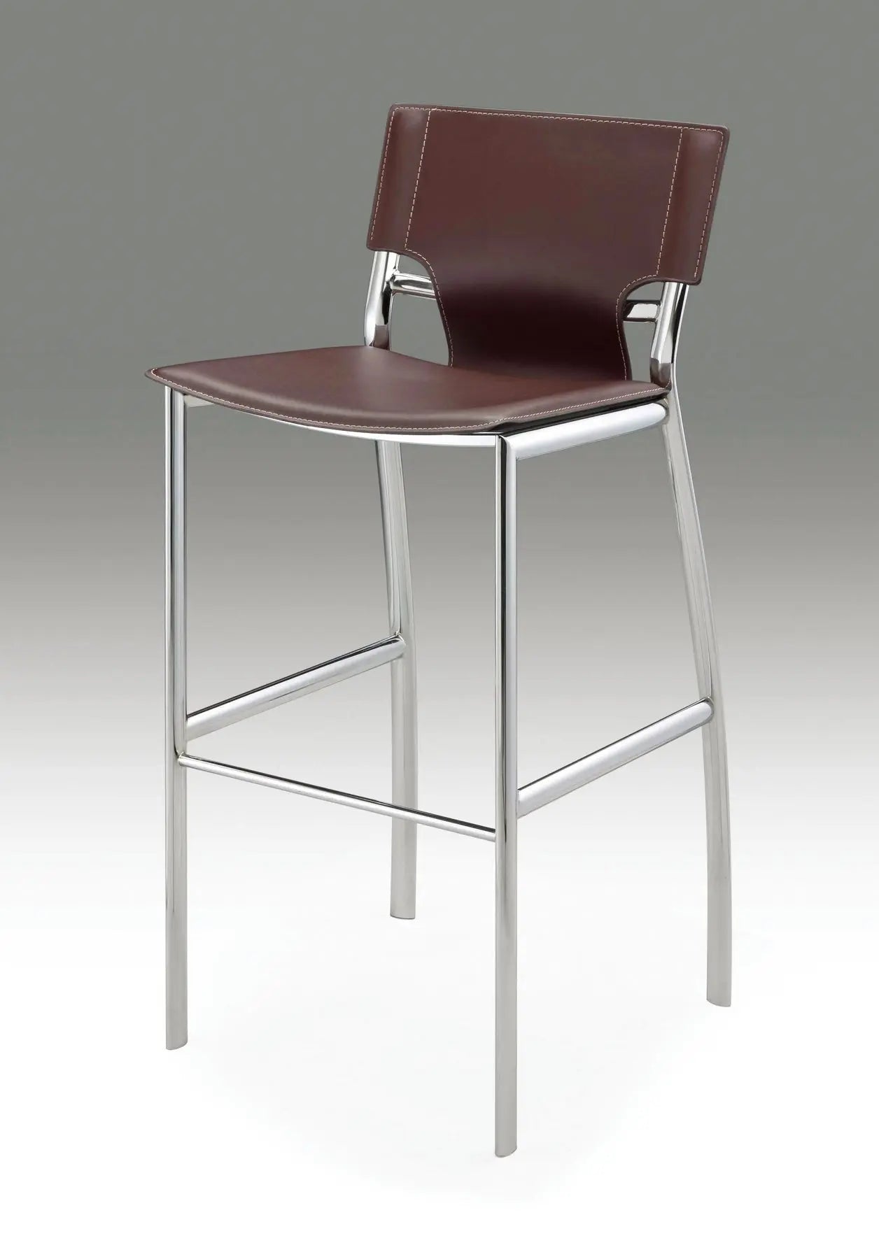 Set of Two 25" Brown and Silver Faux Leather and Metal Low Back Counter Height Bar Chairs Homeroots Living Room