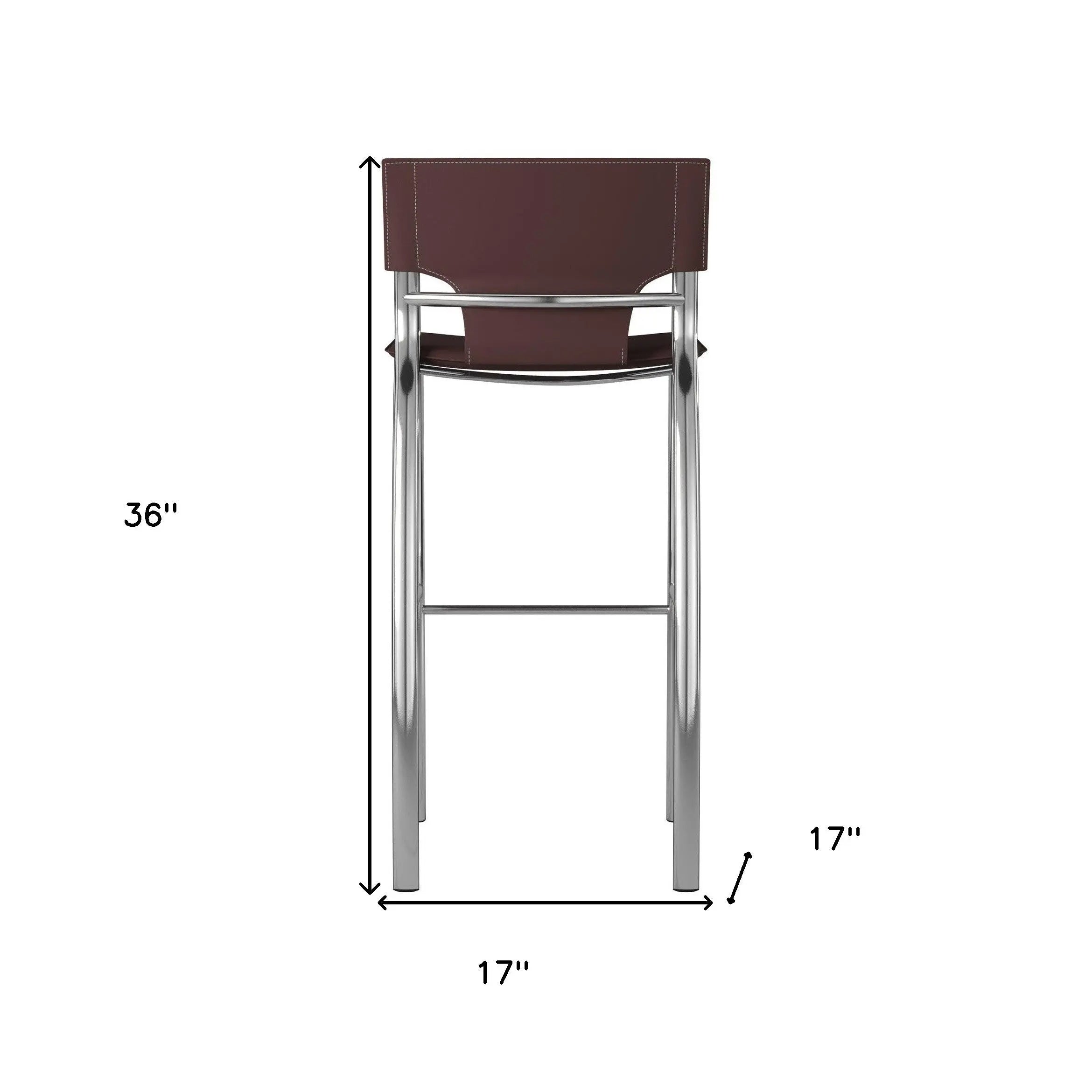 Set of Two 25" Brown and Silver Faux Leather and Metal Low Back Counter Height Bar Chairs Homeroots Living Room