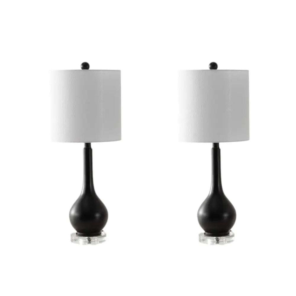 Set of Two 25" Clear Gourd Table Lamps With Drum Shades Homeroots Lighting