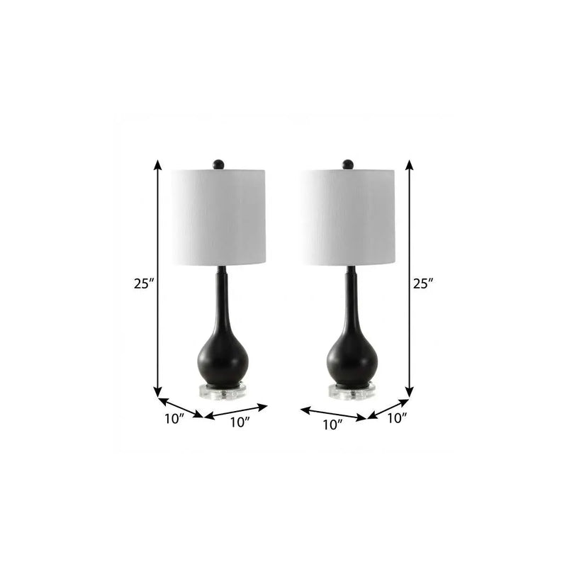 Set of Two 25" Clear Gourd Table Lamps With Drum Shades Homeroots Lighting