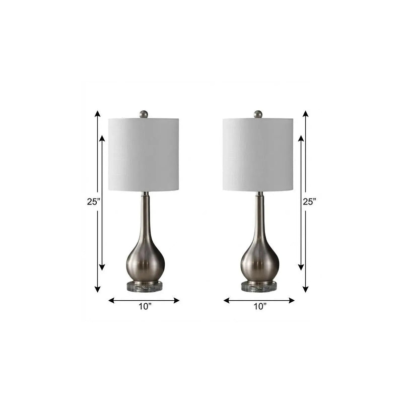Set of Two 25" Clear Gourd Table Lamps With Drum Shades Homeroots Lighting