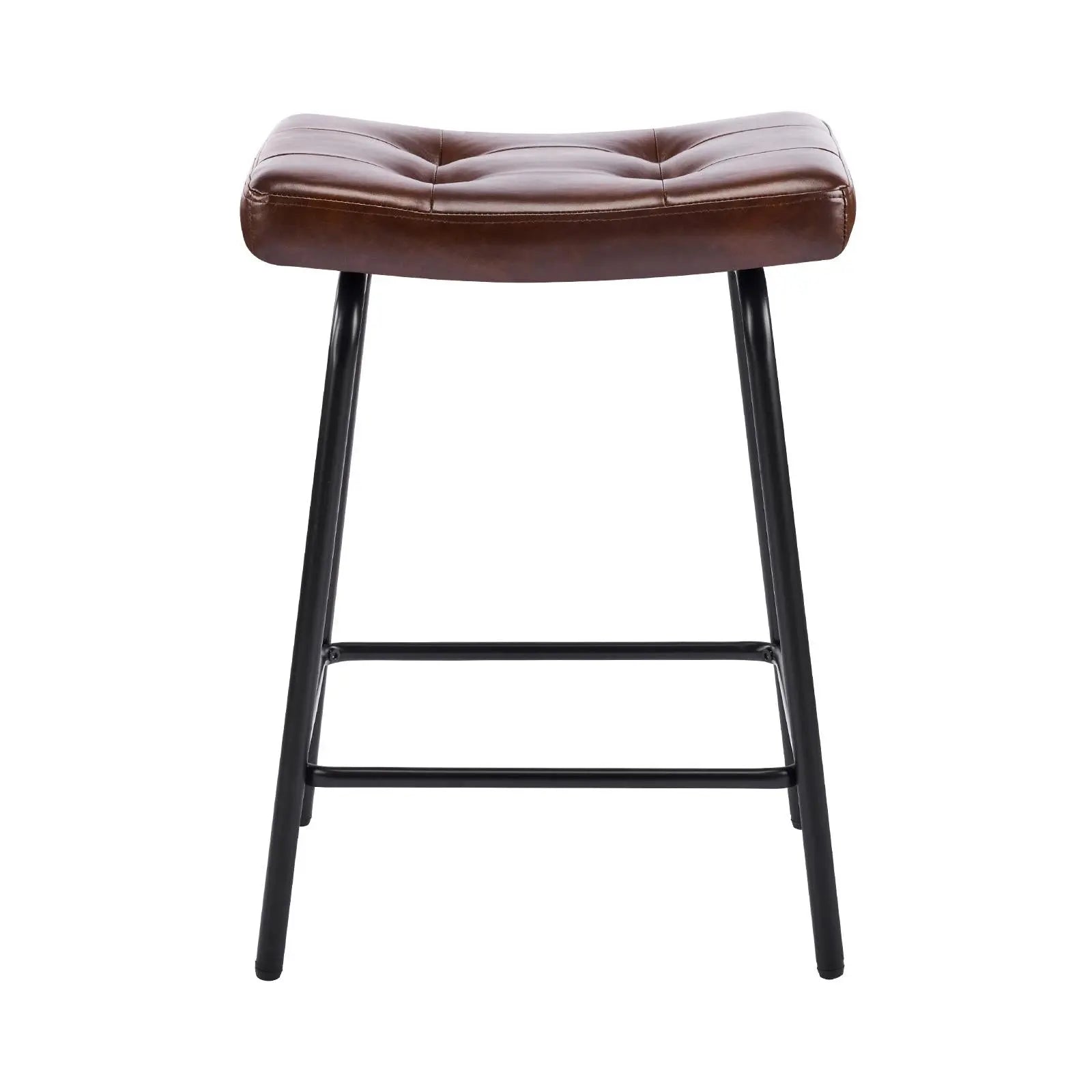 Set of Two 25" Dark Brown and Black Faux Leather and Metal Counter Height Bar Chairs Homeroots Living Room