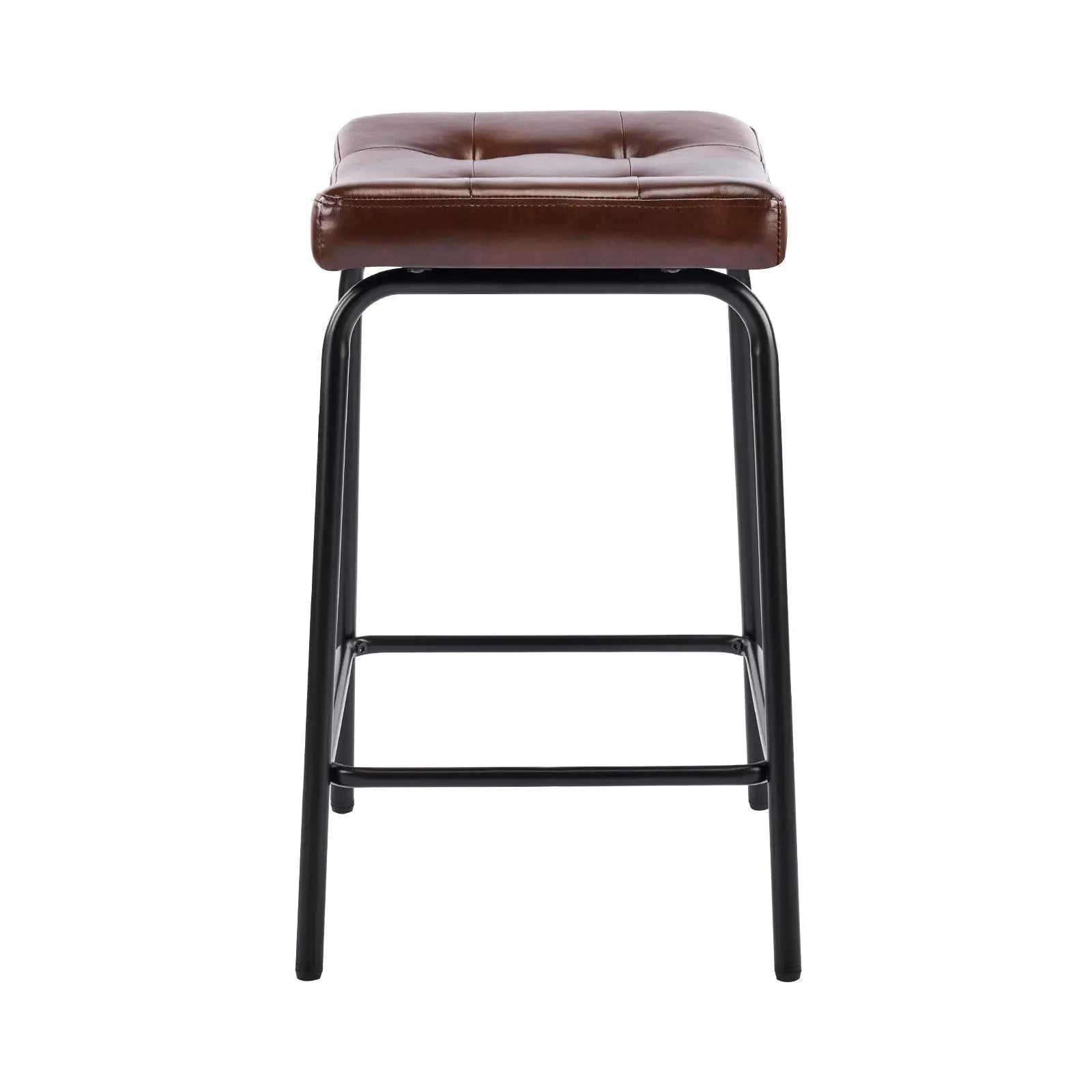 Set of Two 25" Dark Brown and Black Faux Leather and Metal Counter Height Bar Chairs Homeroots Living Room