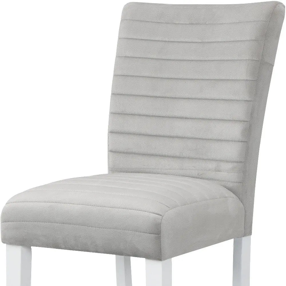 Set of Two 25" Gray and White Velvet and Solid Wood Counter Height Bar Chairs Homeroots Living Room
