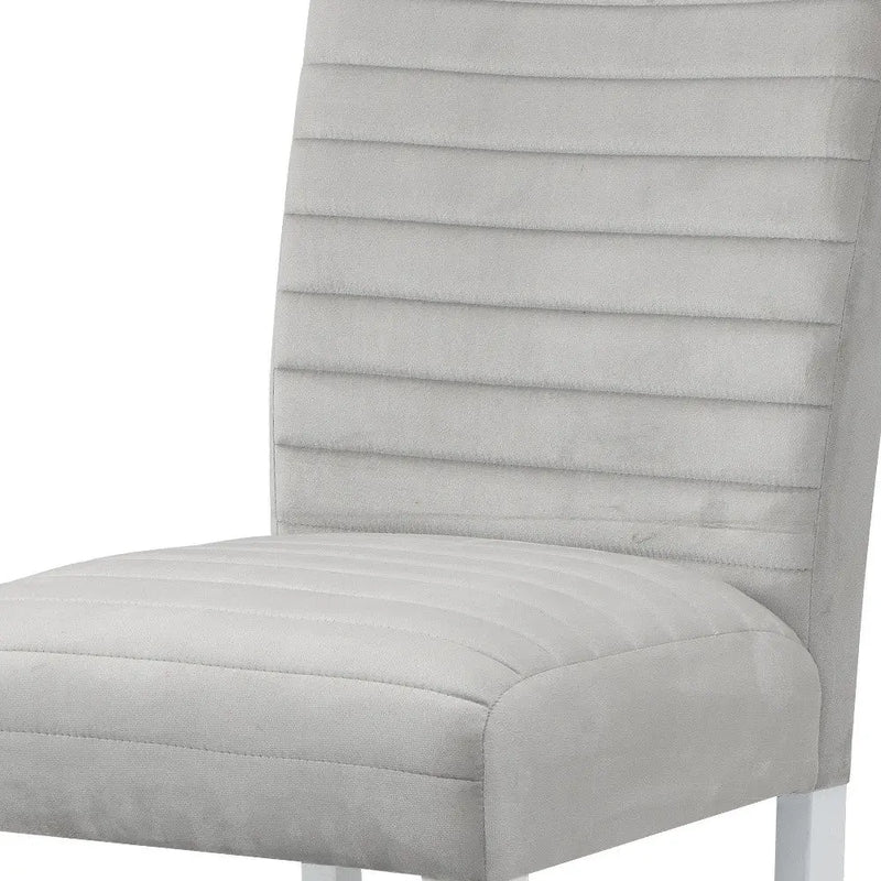 Set of Two 25" Gray and White Velvet and Solid Wood Counter Height Bar Chairs Homeroots Living Room