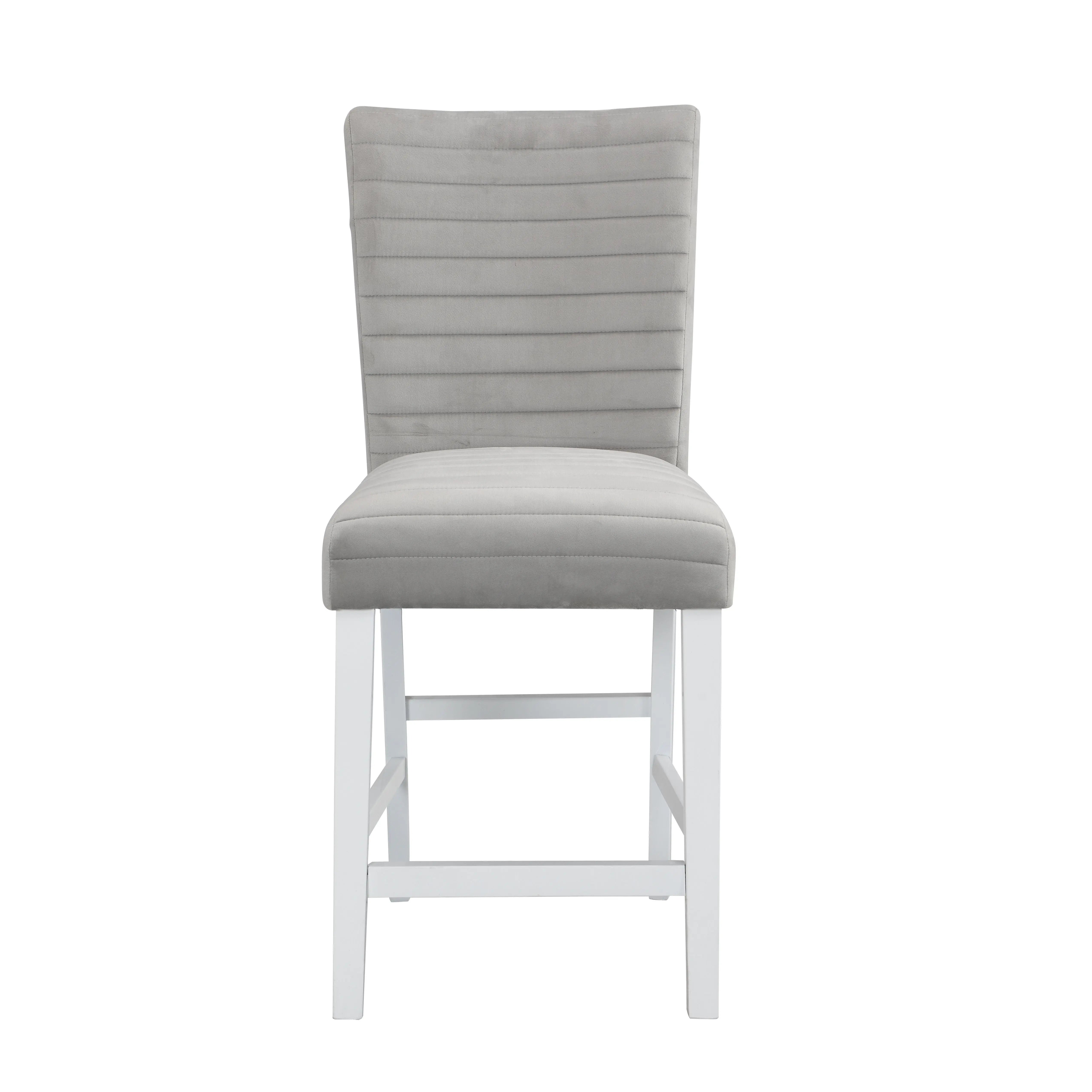 Set of Two 25" Gray and White Velvet and Solid Wood Counter Height Bar Chairs Homeroots Living Room