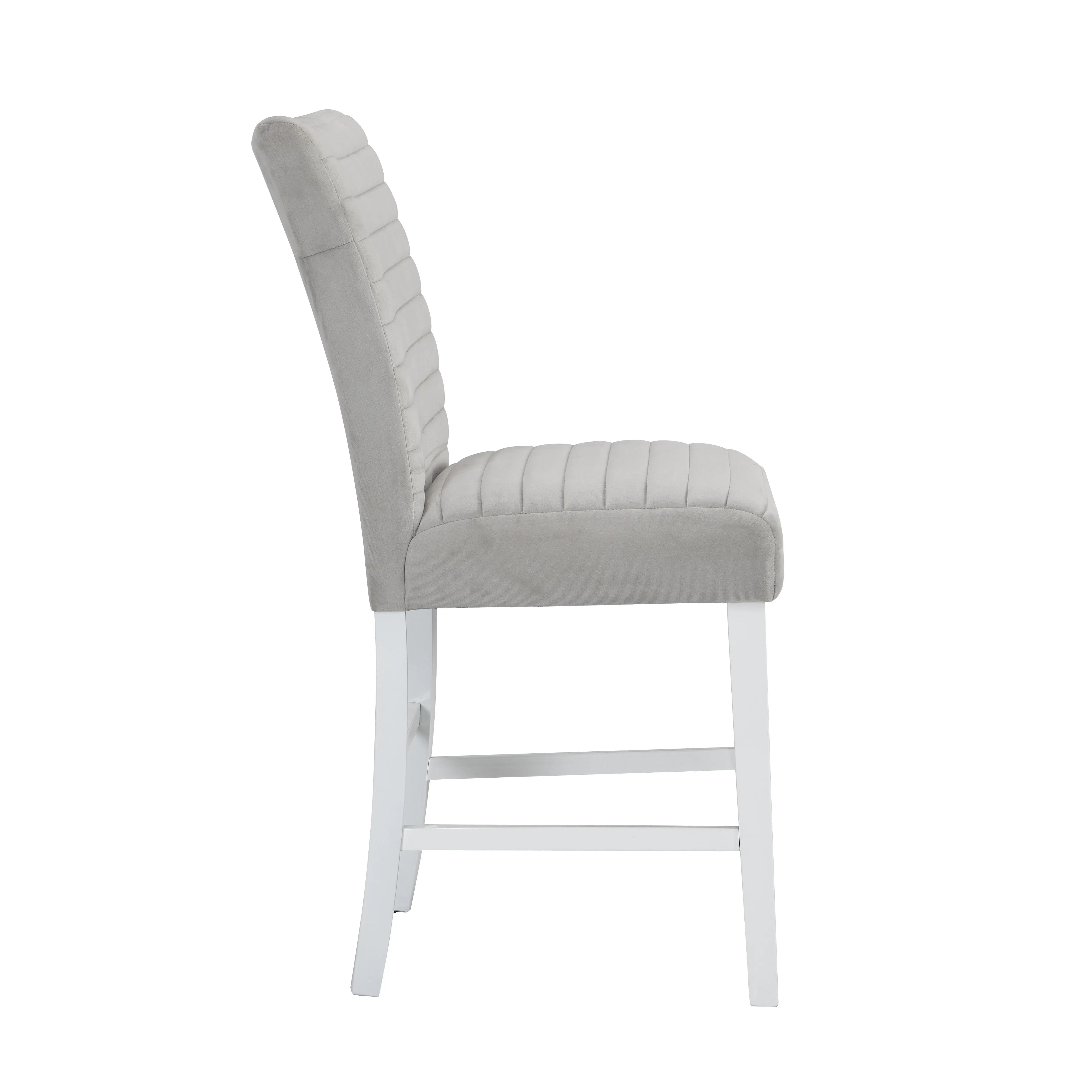 Set of Two 25" Gray and White Velvet and Solid Wood Counter Height Bar Chairs Homeroots Living Room