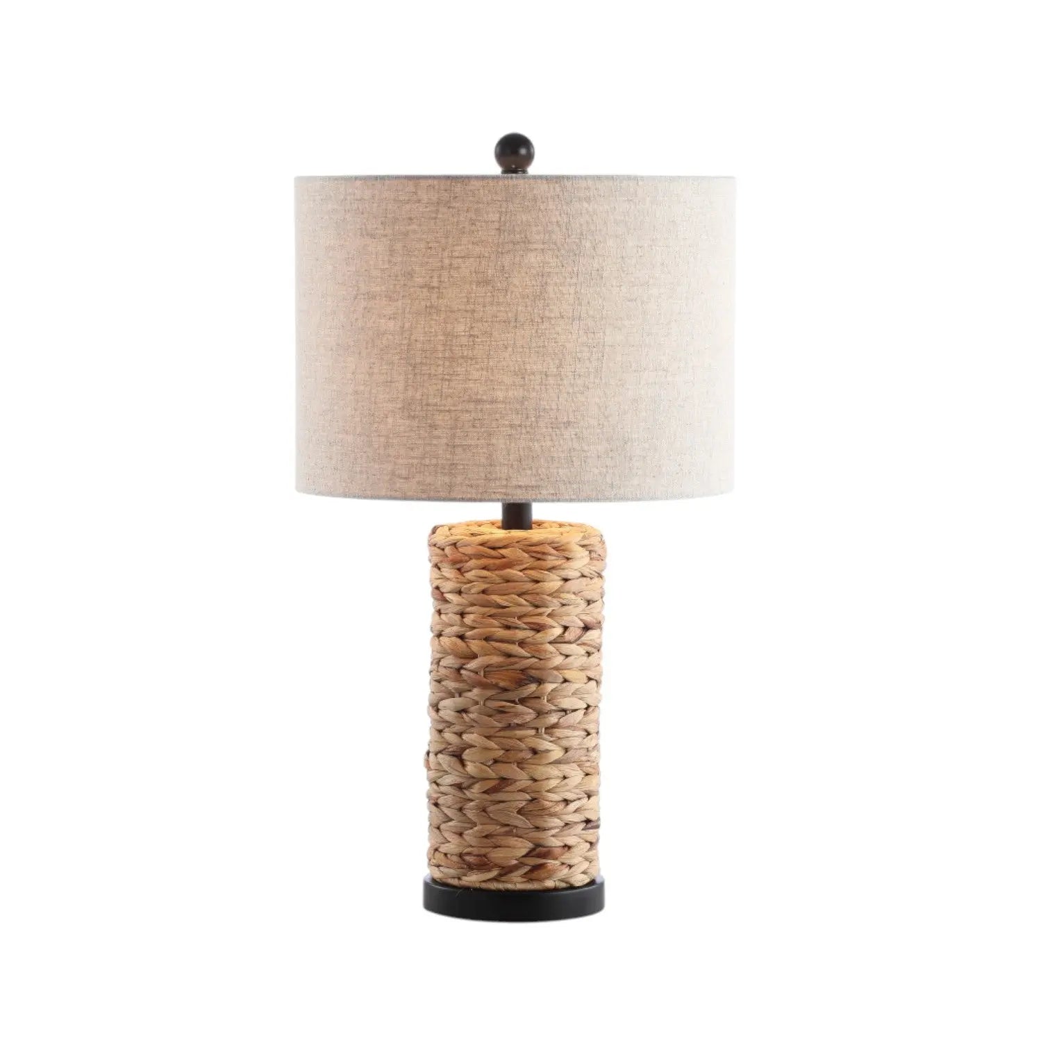 Set of Two 25" Natural And Black Bedside Lamps With Drum Shades Homeroots Lighting