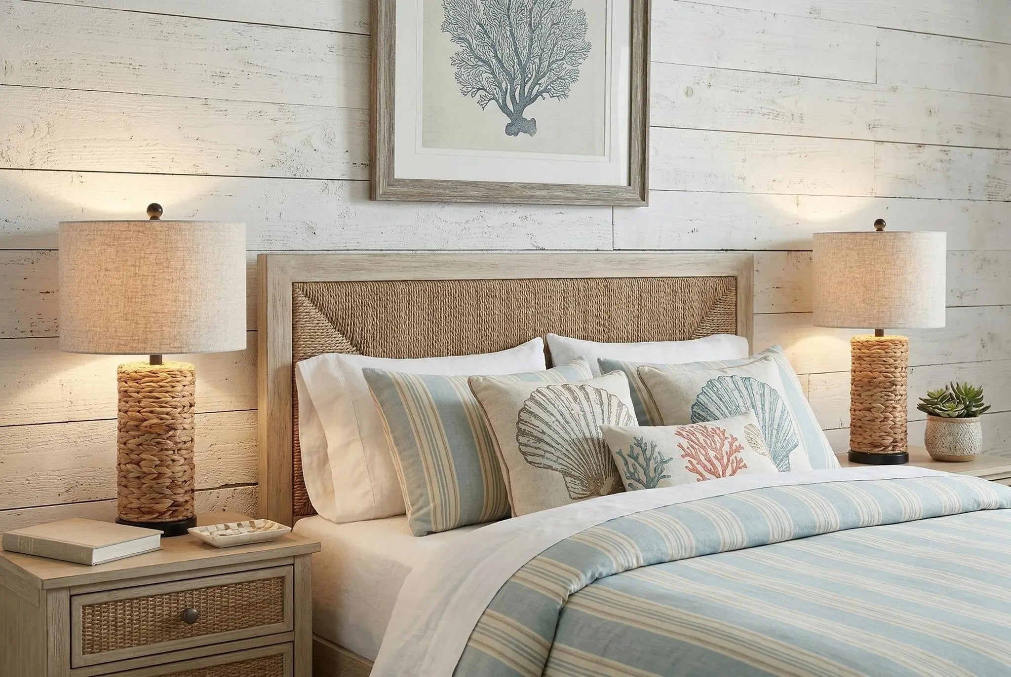 Set of Two 25" Natural And Black Bedside Lamps With Drum Shades Homeroots Lighting