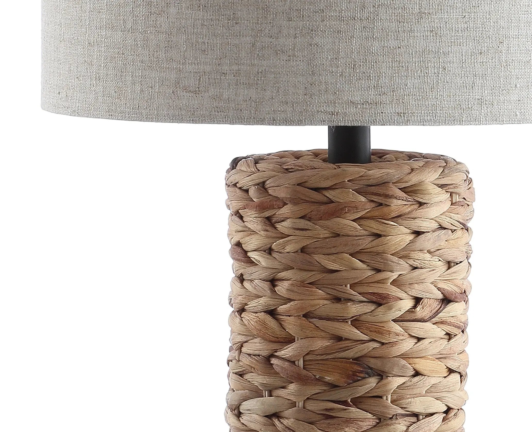 Set of Two 25" Natural And Black Bedside Lamps With Drum Shades Homeroots Lighting