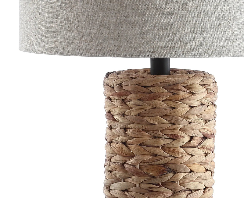 Set of Two 25" Natural And Black Bedside Lamps With Drum Shades Homeroots Lighting