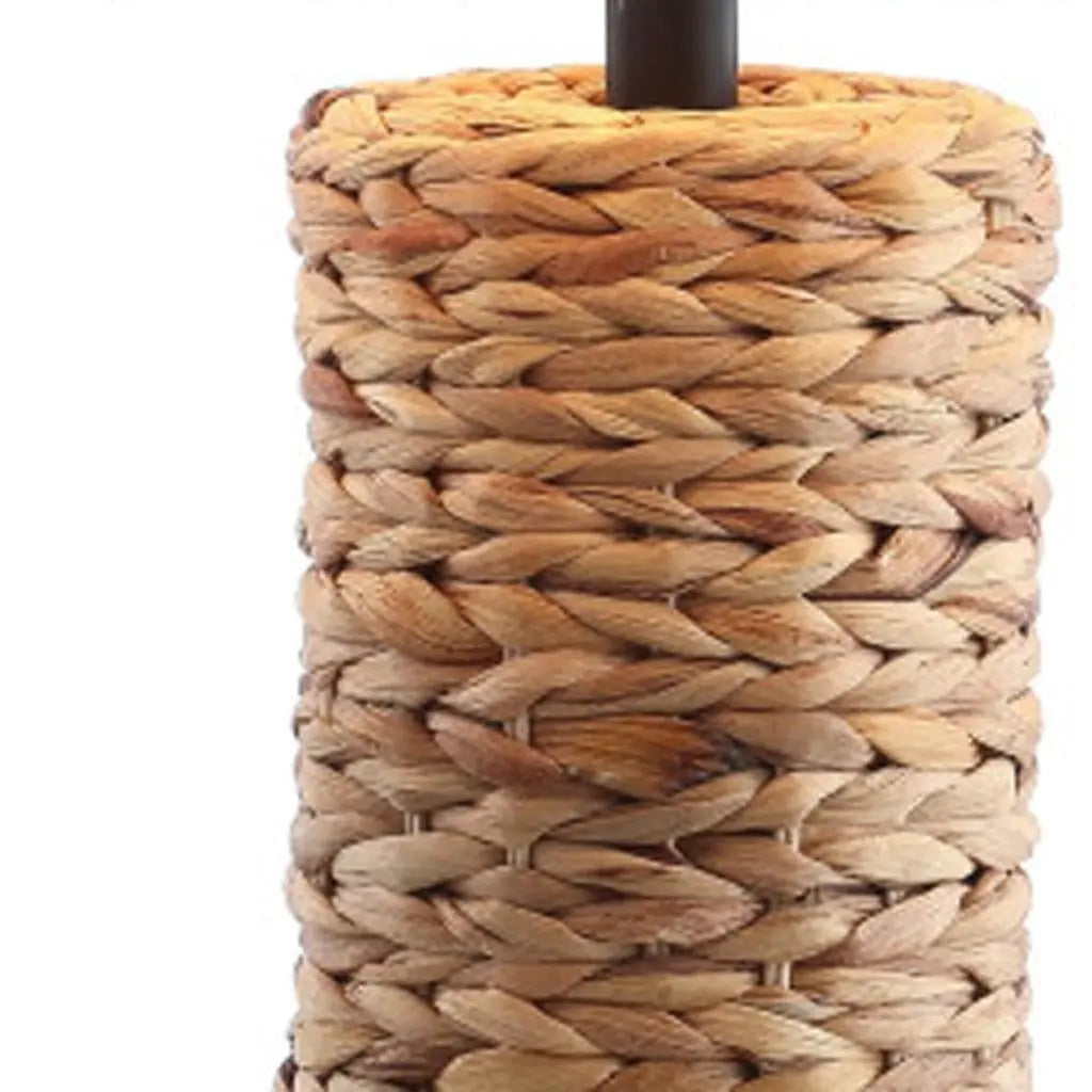 Set of Two 25" Natural And Black Bedside Lamps With Drum Shades Homeroots Lighting