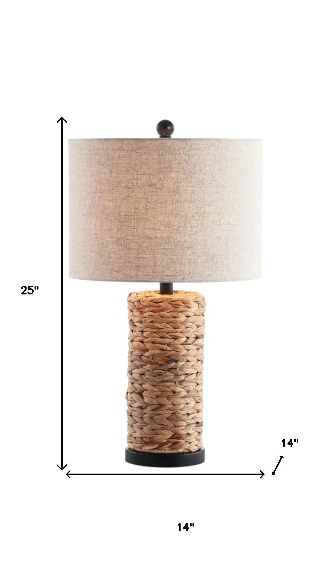 Set of Two 25" Natural And Black Bedside Lamps With Drum Shades Homeroots Lighting