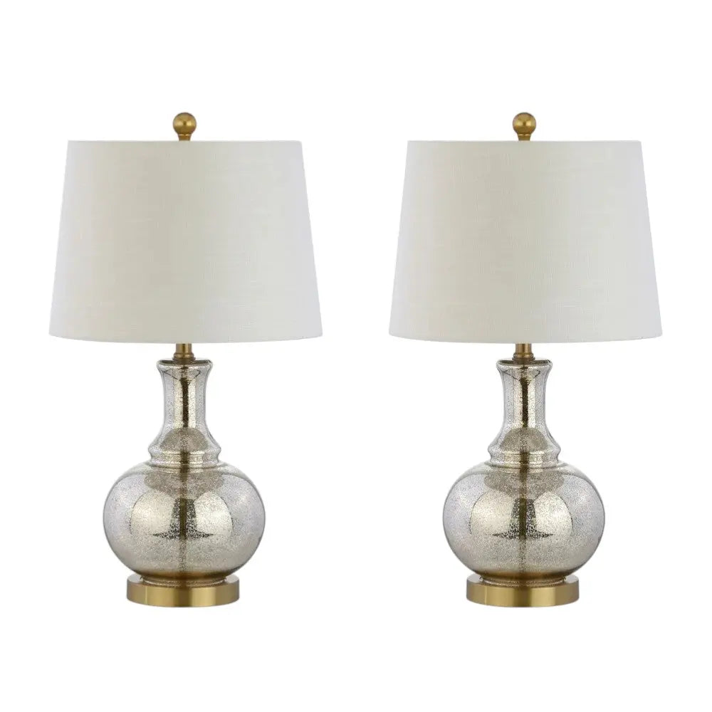 Set of Two 25" Silver Novelty Table Lamps With Drum Shades Homeroots Lighting