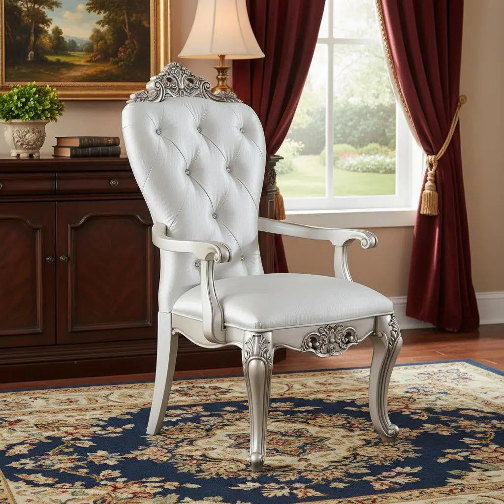 Set of Two 25" Silver and Pearl Fabric Tufted Side Chair Homeroots Living Room