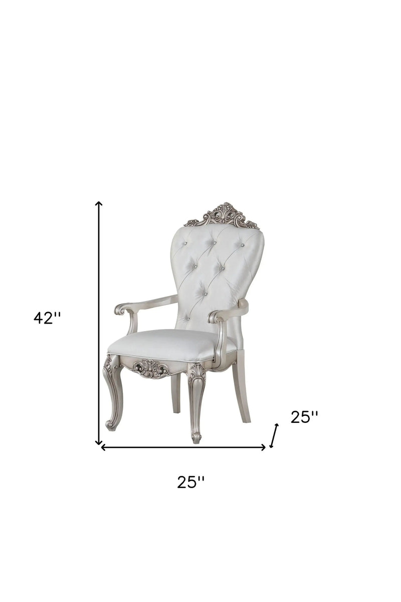Set of Two 25" Silver and Pearl Fabric Tufted Side Chair Homeroots Living Room