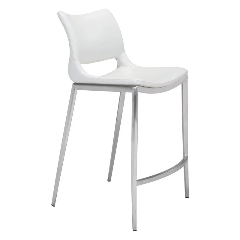 Set of Two 25" White And Silver Steel Low Back Counter Height Bar Chairs Homeroots Living Room