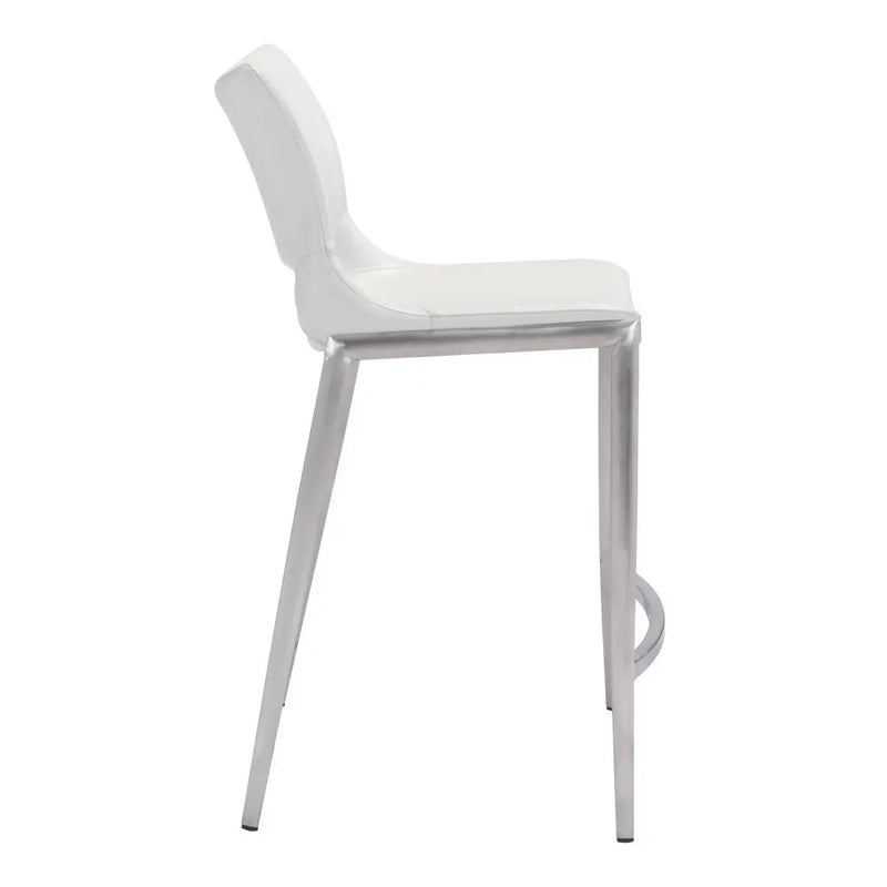 Set of Two 25" White And Silver Steel Low Back Counter Height Bar Chairs Homeroots Living Room