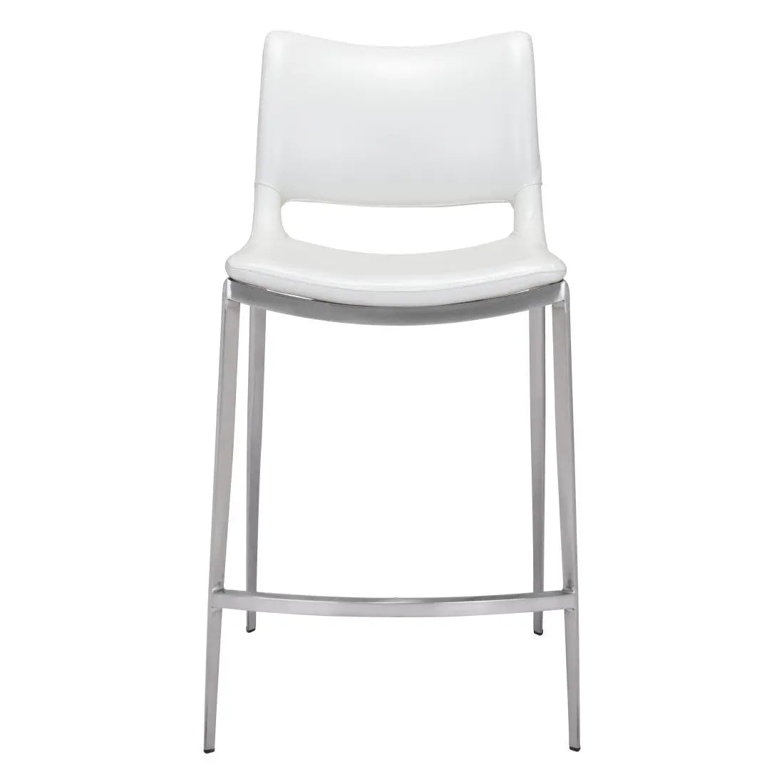 Set of Two 25" White And Silver Steel Low Back Counter Height Bar Chairs Homeroots Living Room
