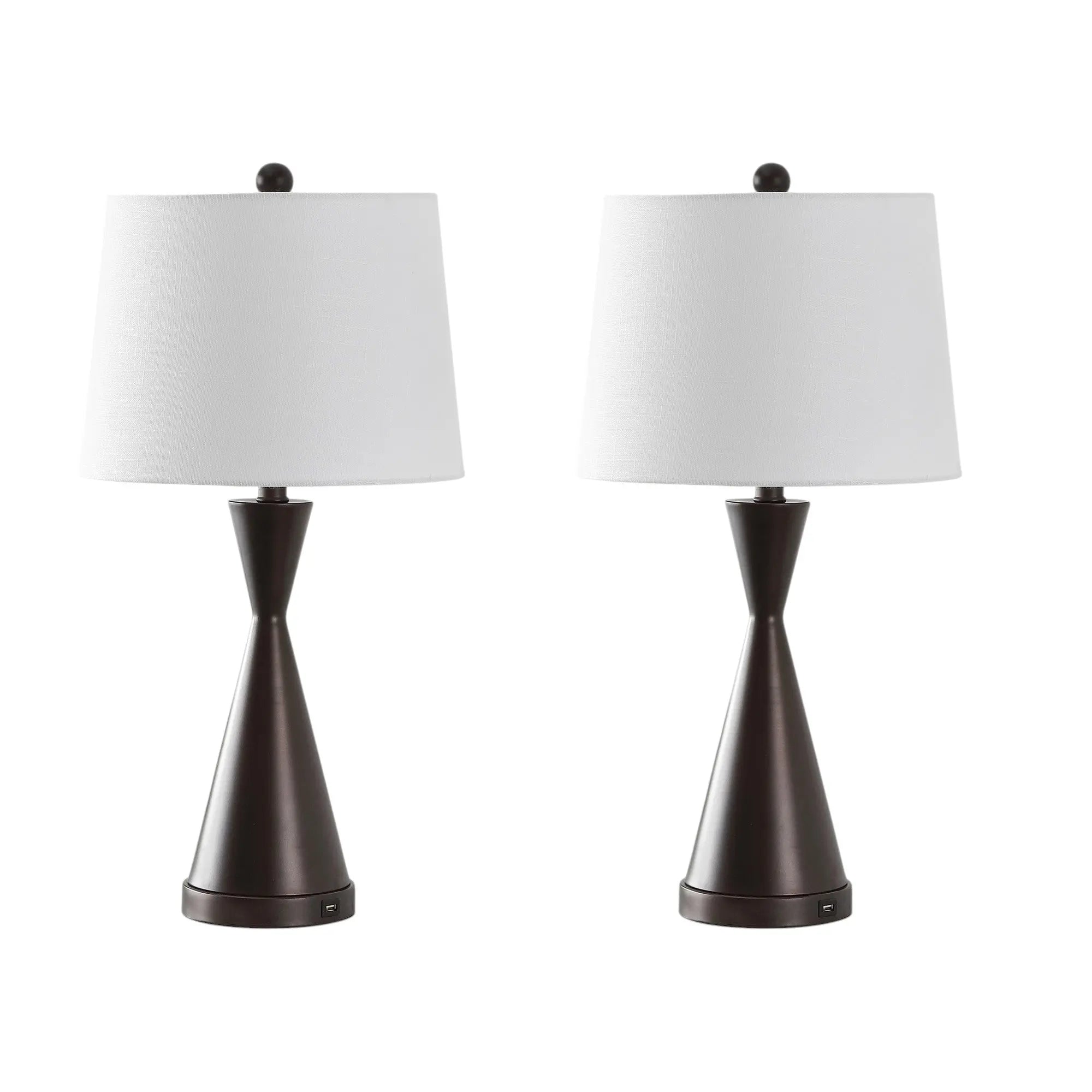 Set of Two 26" Antiqued Bronze Novelty Table Lamps With Empire Shades Homeroots Lighting