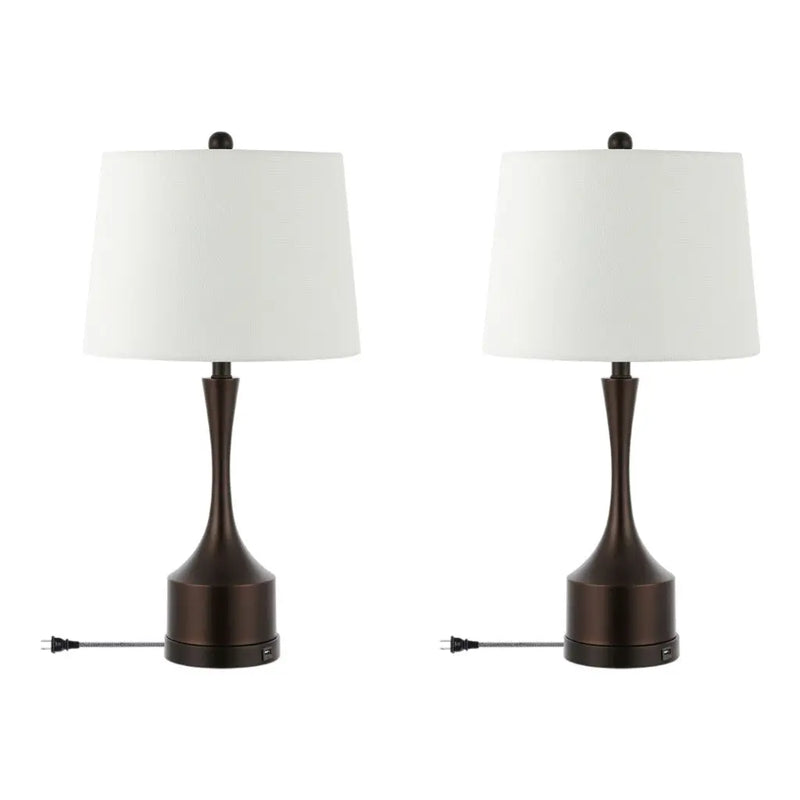 Set of Two 26" Antiqued Bronze Novelty USB Table Lamps With Empire Shades Homeroots Lighting