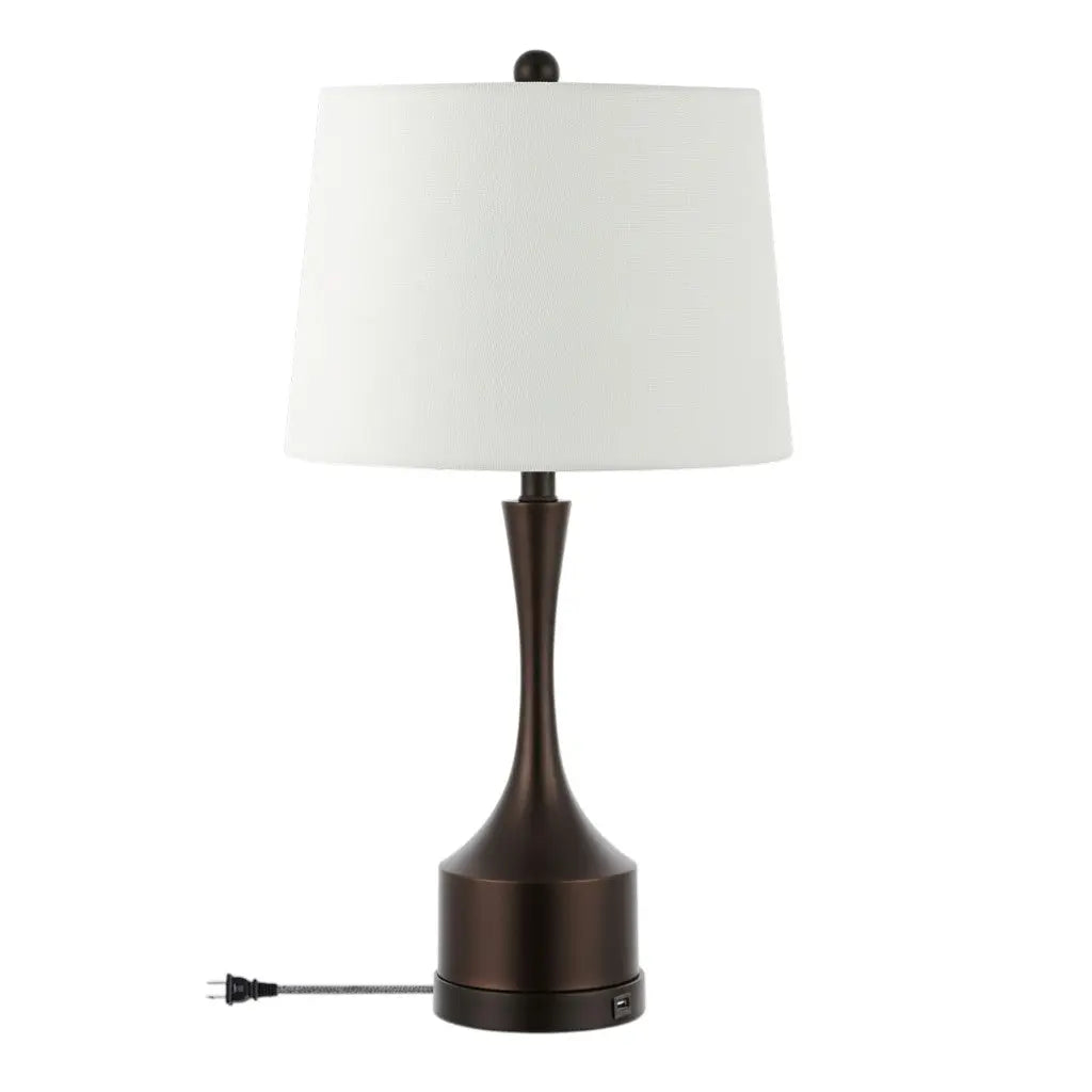 Set of Two 26" Antiqued Bronze Novelty USB Table Lamps With Empire Shades Homeroots Lighting