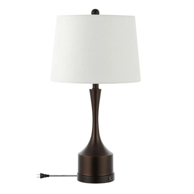 Set of Two 26" Antiqued Bronze Novelty USB Table Lamps With Empire Shades Homeroots Lighting
