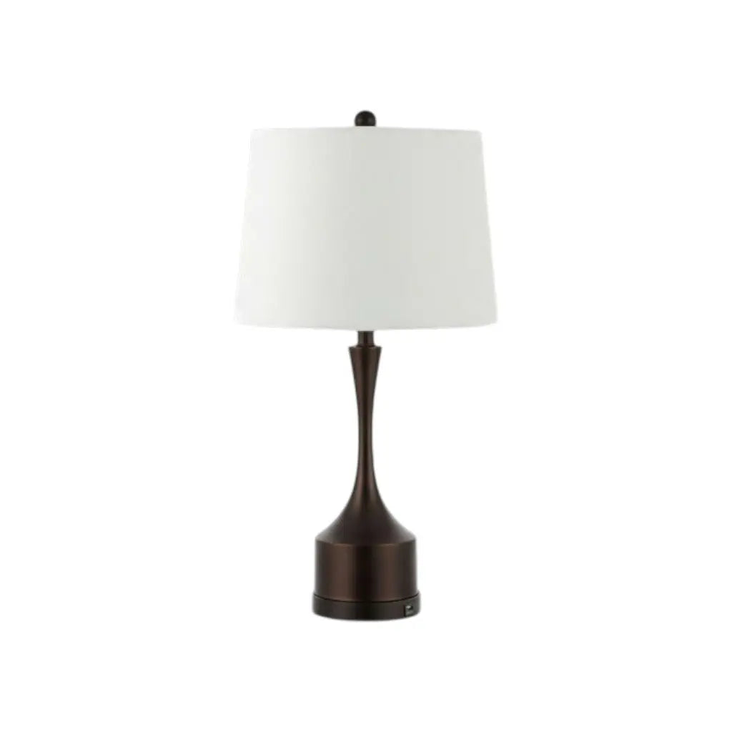 Set of Two 26" Antiqued Bronze Novelty USB Table Lamps With Empire Shades Homeroots Lighting