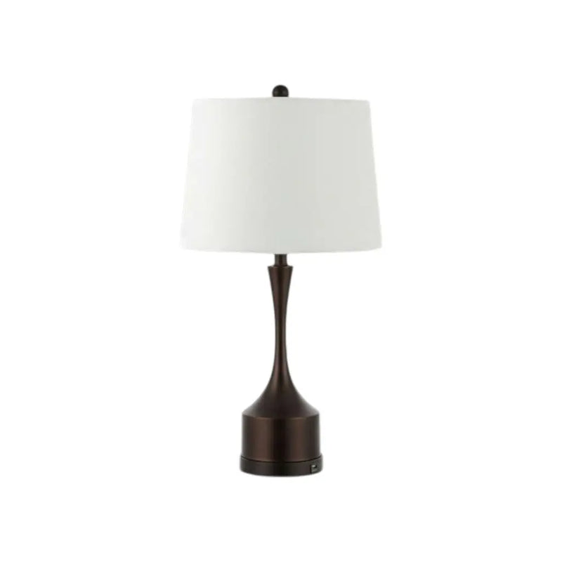 Set of Two 26" Antiqued Bronze Novelty USB Table Lamps With Empire Shades Homeroots Lighting