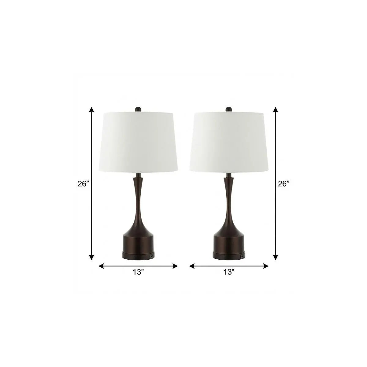 Set of Two 26" Antiqued Bronze Novelty USB Table Lamps With Empire Shades Homeroots Lighting