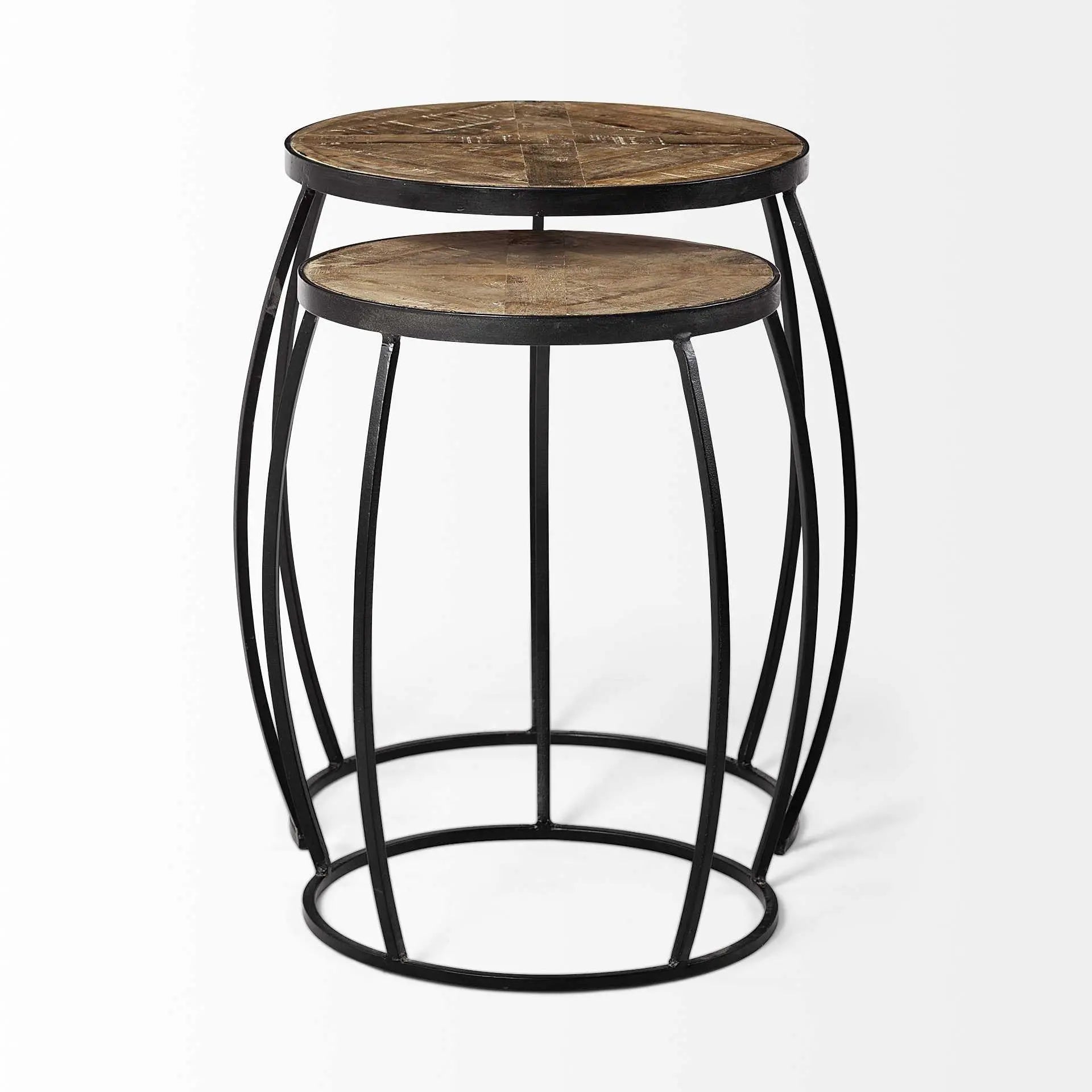 Set of Two 26" Black And Brown Solid Wood Round End Table - GreatEagleInc