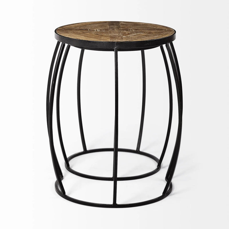 Set of Two 26" Black And Brown Solid Wood Round End Table - GreatEagleInc