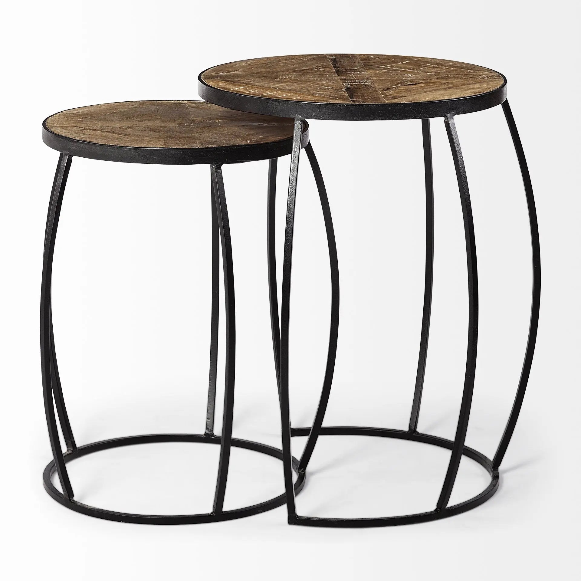 Set of Two 26" Black And Brown Solid Wood Round End Table - GreatEagleInc