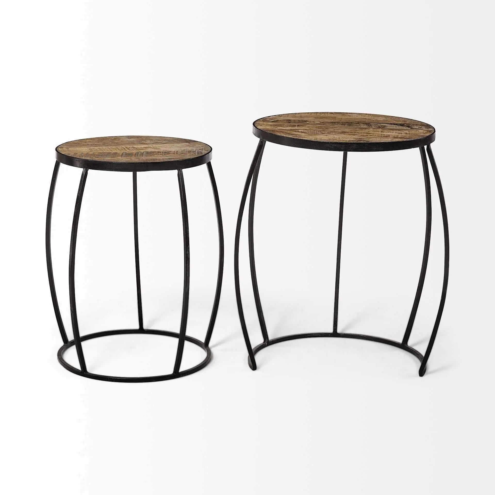 Set of Two 26" Black And Brown Solid Wood Round End Table - GreatEagleInc