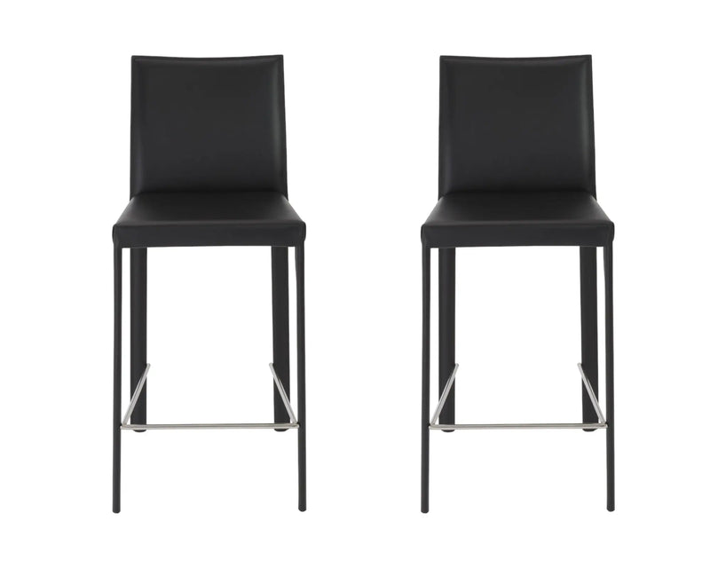 Set of Two 26" Black Steel Low Back Counter Height Bar Chairs Homeroots Living Room